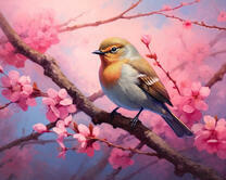 Птичка на розовой ветви