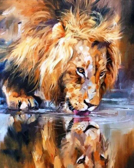 Алмазная мозаика 40x50 Большой лев и его отражение