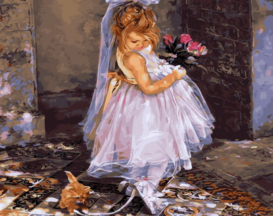 Картина по номерам 40x50 Маленькая принцесса и рыженький котёнок