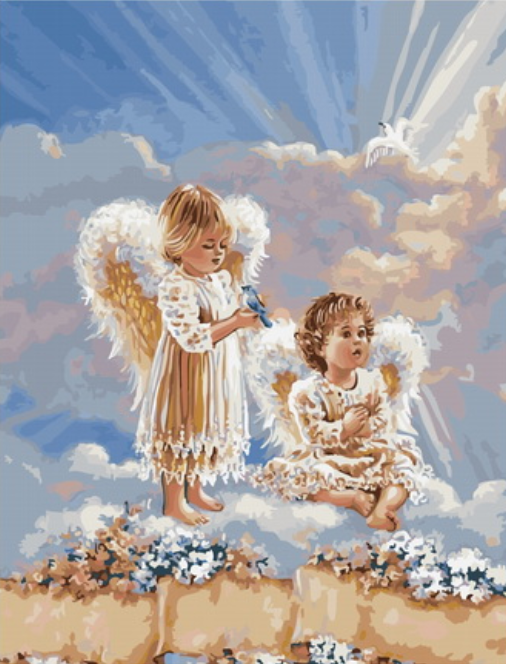 Картина по номерам 40x50 Ангелочки на тучках с птичками