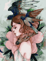 Без бренда «Девушка с большим цветком и птицы» во Владивостоке в интернет-магазине  во Владивостоке Без бренда «Девушка с большим цветком и птицы» во Владивостоке