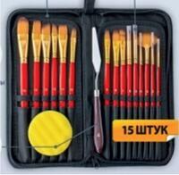 Без бренда «Набор кистей для рисования в чехле, премиум набор (15 нейлоновых кистей, 1 мастихин) красные» во Владивостоке