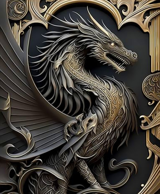 Картина по номерам 40x50 Изображение дракона в барельефе