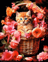 Без бренда «Рыжий котенок в корзине с цветами» во Владивостоке в интернет-магазине во Владивостоке Без бренда «Рыжий котенок в корзине с цветами» во Владивостоке