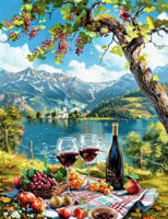 Без бренда «Винный натюрморт с бокалами, бутылкой вина, фруктами и ягодами» во Владивостоке